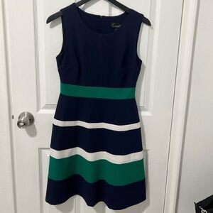 Connected Apparel Women’s A-line Blue Green Stripe nautical Dress Size 6 Petite